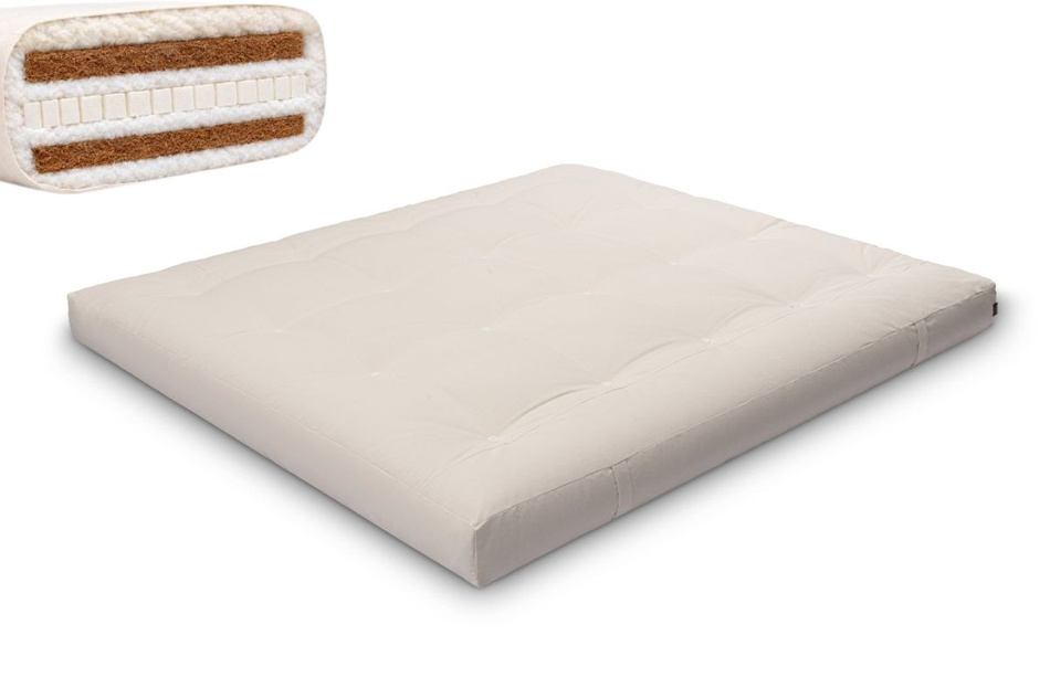 Matratze Futon 180x200 mit Wolle, Latex und Kokos - Pascall Comfort Wool Hard Ecru