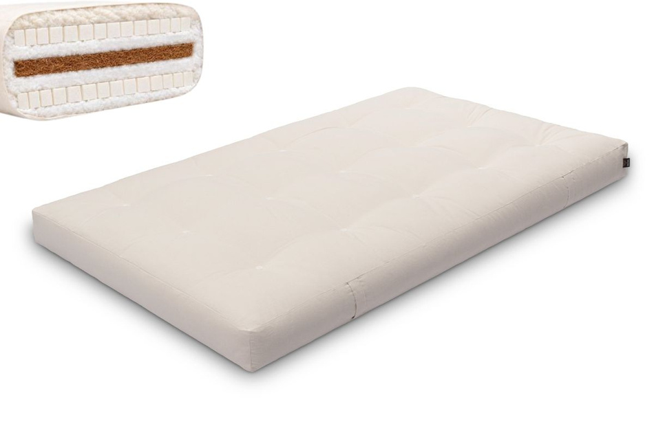 Matratze Futon 120x200 mit Wolle, Latex und Kokos - Pascall Comfort Wool Ecru