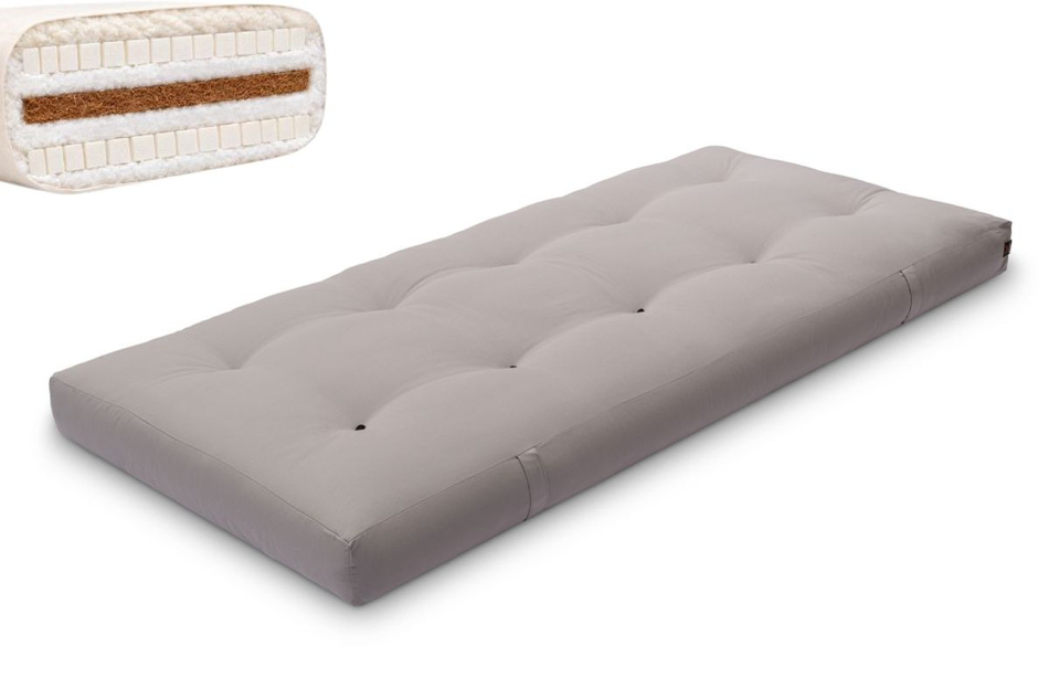 Matratze Futon 90x200 mit Wolle, Latex und Kokos - Pascall Comfort Wool Grau