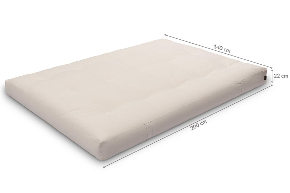 Matratze Futon 140x200 mit Wolle, Latex und Kokos - Pascall Comfort Wool Hard Ecru