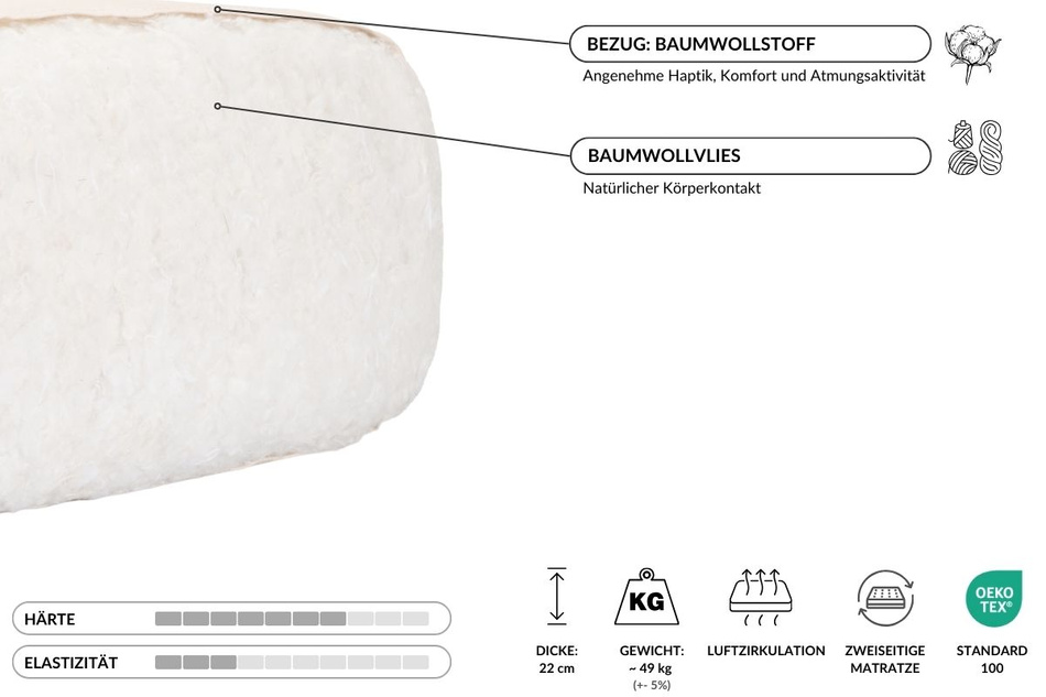 Matratze Futon 200x200 - Pascall Comfort Natural Grau