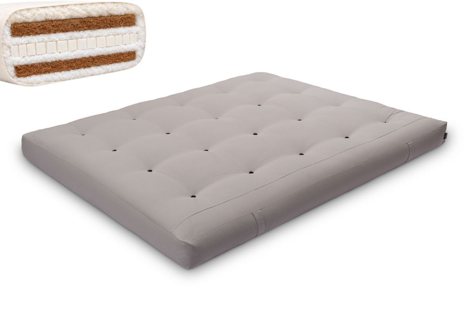 Matratze Futon 160x200 mit Wolle, Latex und Kokos - Pascall Comfort Wool Hard Grau