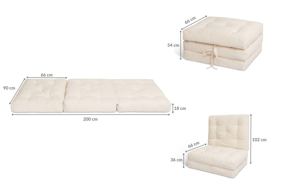 Klappmatratze Futon 90x200 - Flex Natural - Pascall Ecru