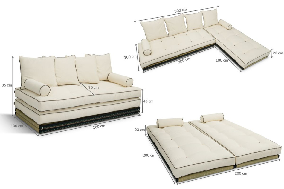 Ecksofa Tatami Medium Duo Latex Kedro 100x200 - Pascall Futon Ecru