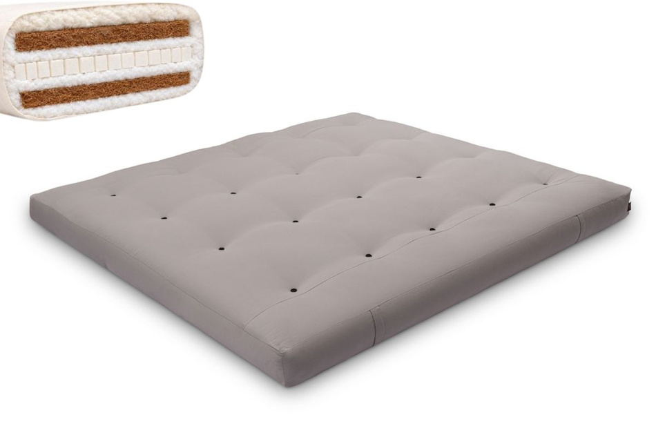 Matratze Futon 180x200 mit Wolle, Latex und Kokos - Pascall Comfort Wool Hard Grau