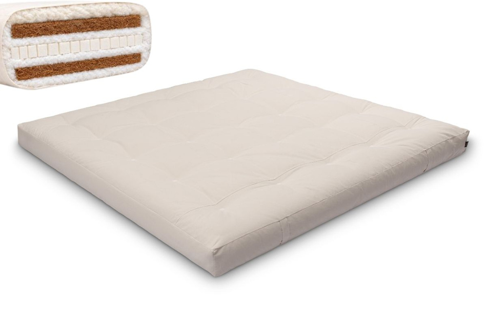 Matratze Futon 200x200 mit Wolle, Latex und Kokos - Pascall Comfort Wool Hard Ecru