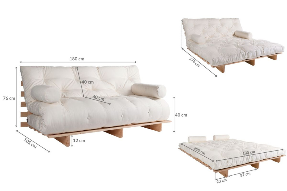 Schlafsofa 180x200 - Slim Comfort Kedro Classic - Pascall Futon Leinen