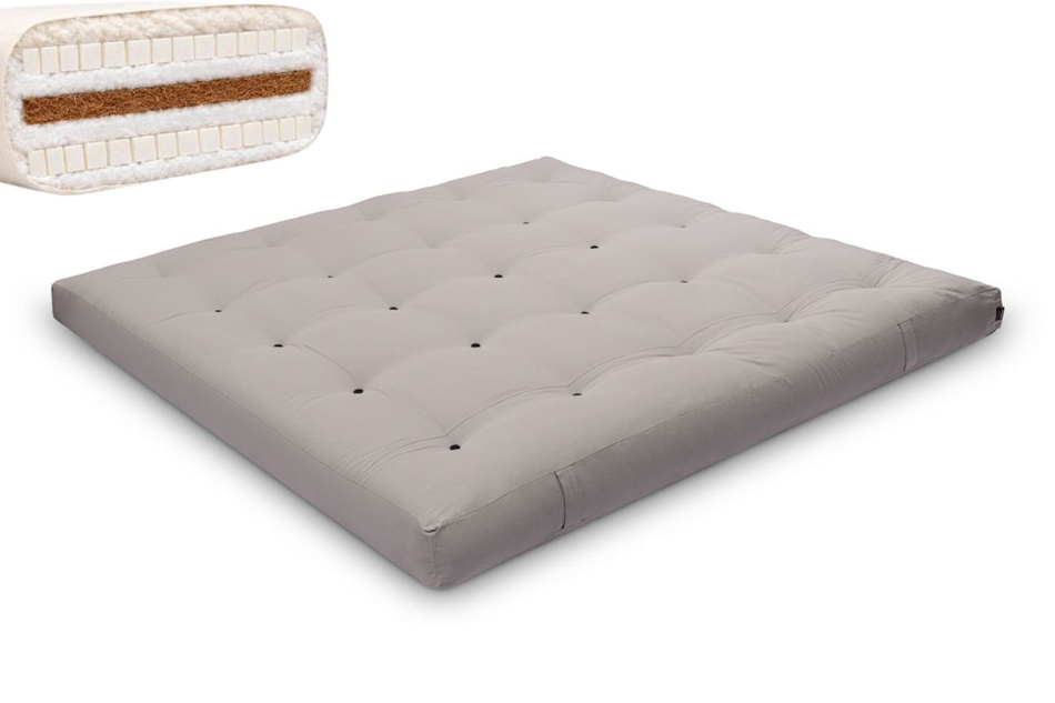 Matratze Futon 200x200 mit Wolle, Latex und Kokos - Pascall Comfort Wool Grau