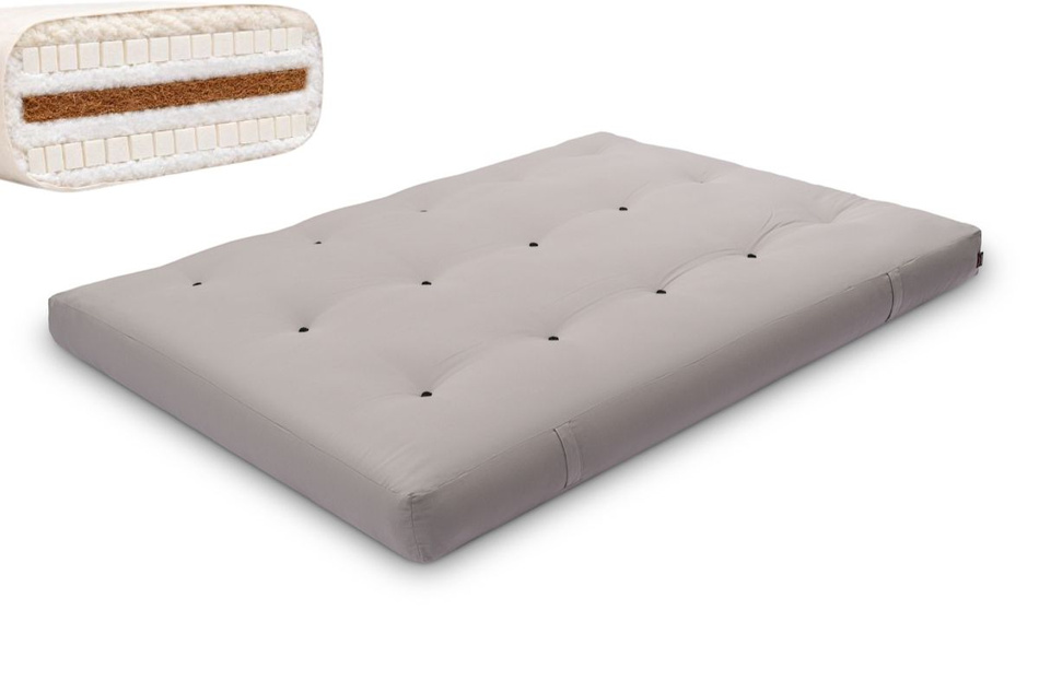 Matratze Futon 140x200 mit Wolle, Latex und Kokos - Pascall Comfort Wool Grau
