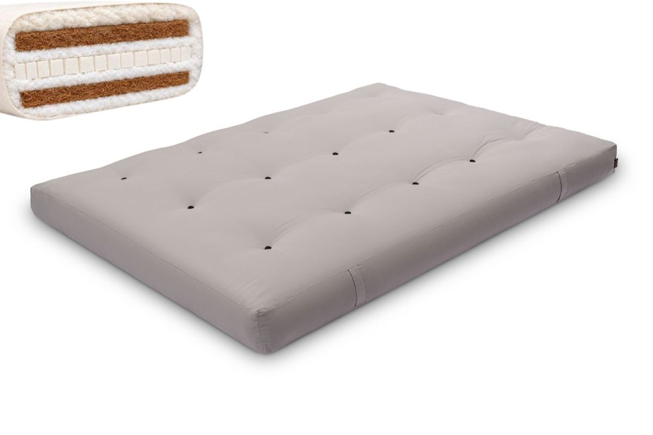 Matratze Futon 140x200 mit Wolle, Latex und Kokos - Pascall Comfort Wool Hard Grau