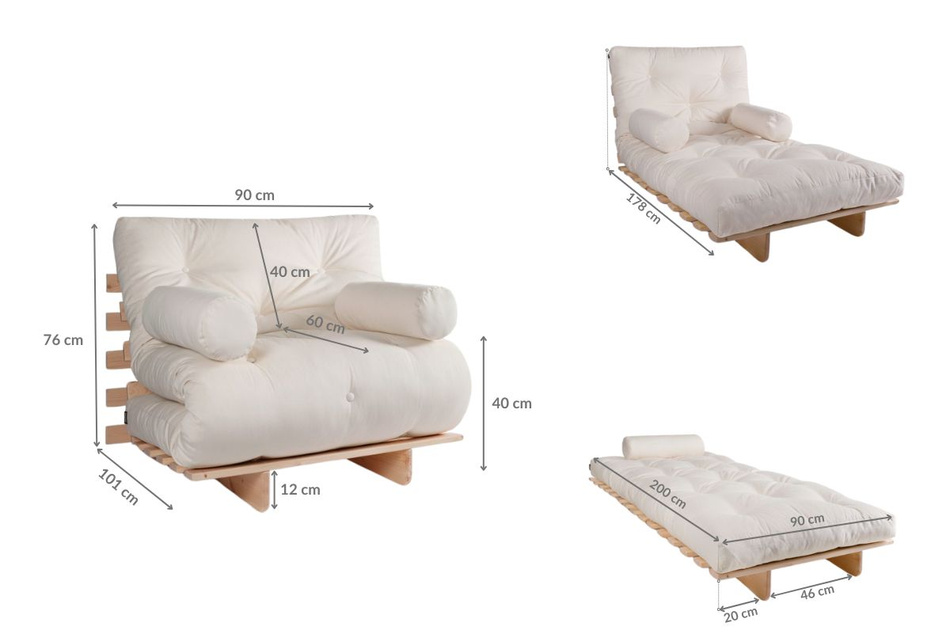 Ausziehbares Gartensofa 90x200 – Freedom Classic – Pascall Futon Marron Light