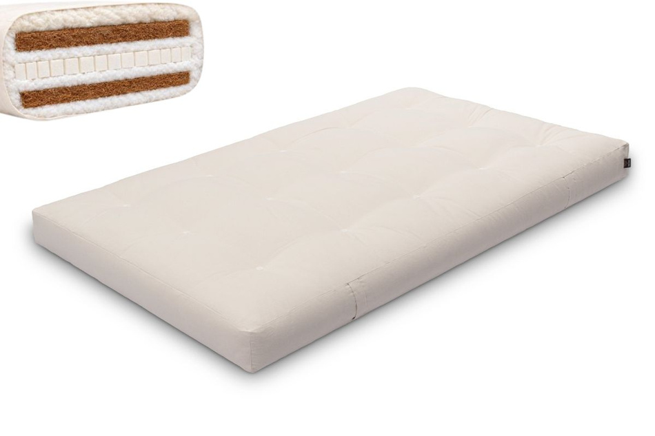 Matratze Futon 120x200 mit Wolle, Latex und Kokos - Pascall Comfort Wool Hard Ecru