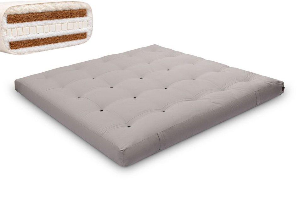 Matratze Futon 200x200 mit Wolle, Latex und Kokos - Pascall Comfort Wool Hard Grau