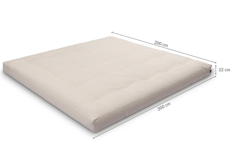 Matratze Futon 200x200 mit Wolle, Latex und Kokos - Pascall Comfort Wool Grau