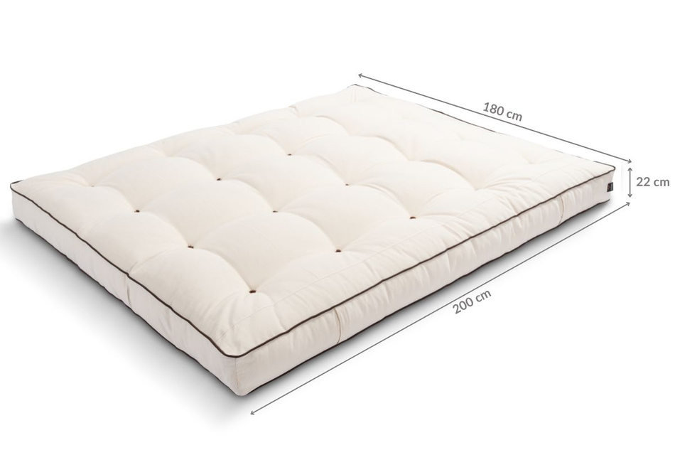 Matratze Futon 180x200 mit Wolle, Latex und Kokos - Pascall Comfort Wool Hard Kedro Ecru
